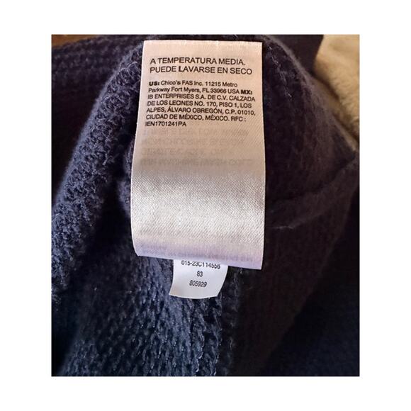 Chico’s 2 Navy Blue Embroidered Zip Jacket Textured Cotton Blend - Picture 7 of 7